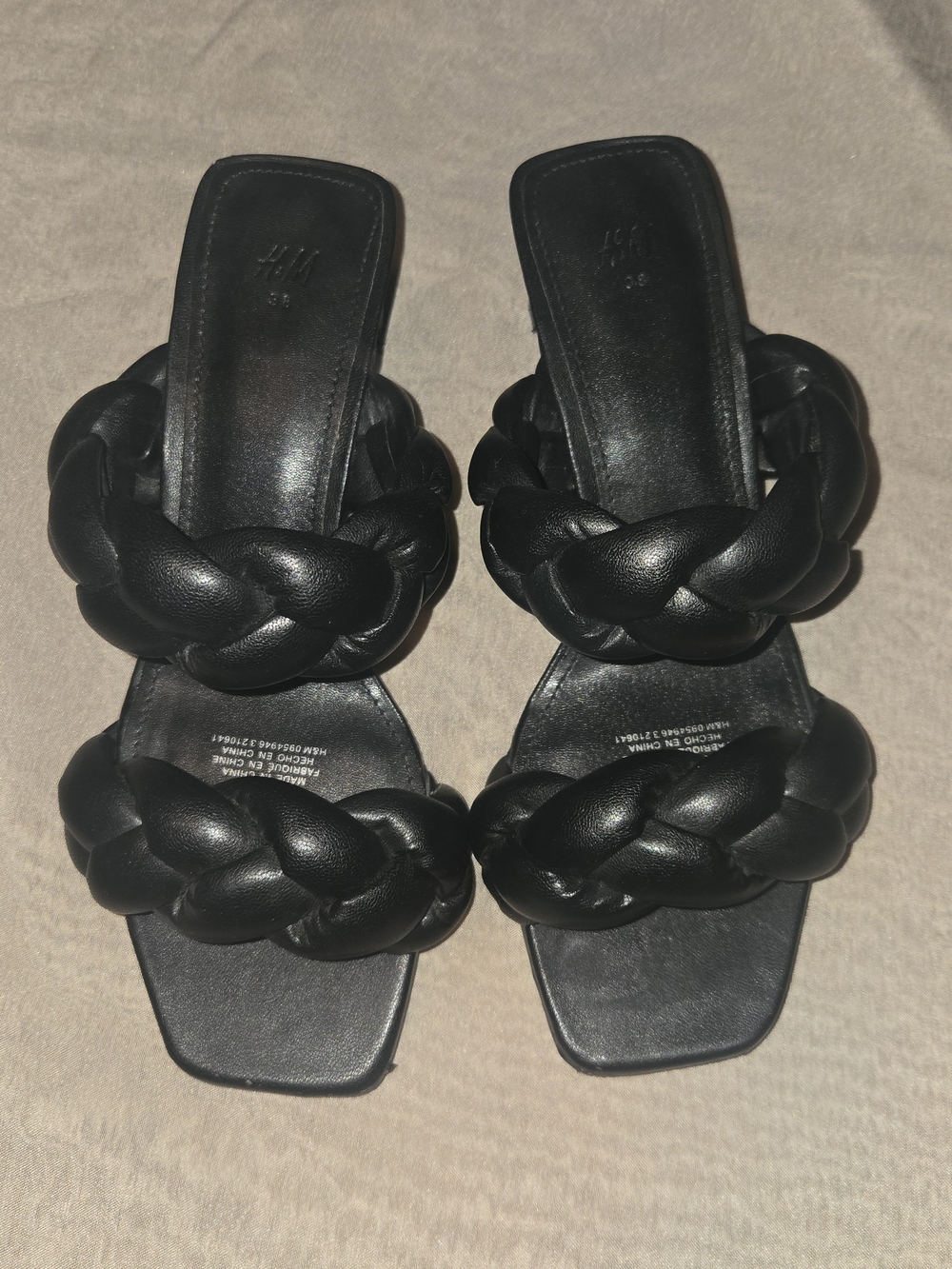 H&M Black Braided Strap Slide Sandals